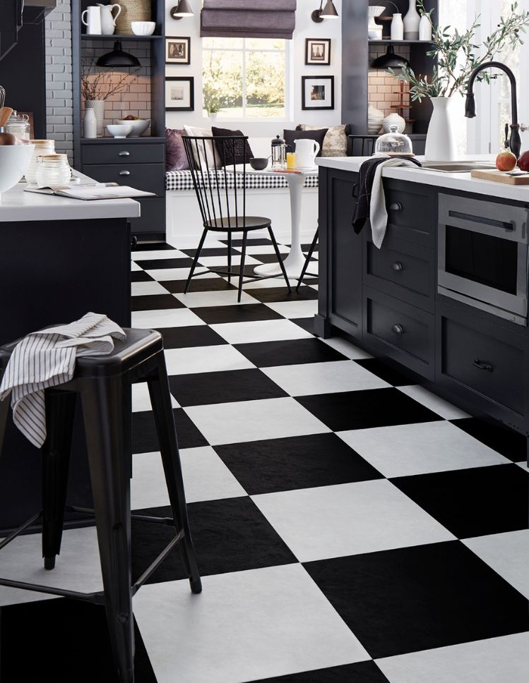 checkered luxury vinyl tile floors in a modern Nottingham kitchen